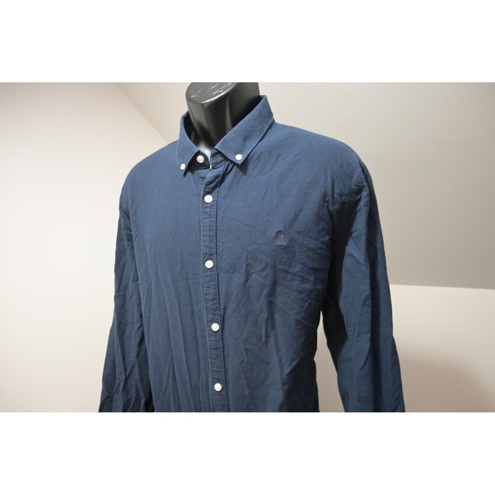 Original Penguin Button Down Shirt Mens XXL Navy Blue Long Sleeve Logo Excellent